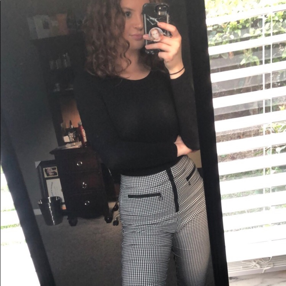 UO Susie high-rise zip-front black+white pants